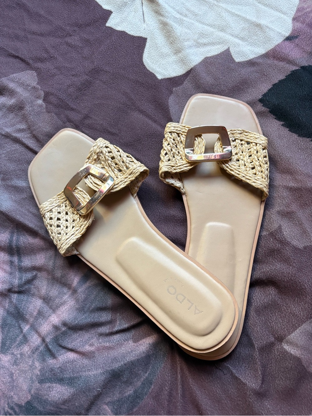 ALDO Nude Braided Slide Sandals with Decorative Buckle